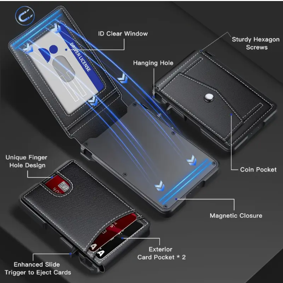 WALLET- RFID BLOCKING SMART POP-UP CARDHOLDER, WITH ID WINDOW.