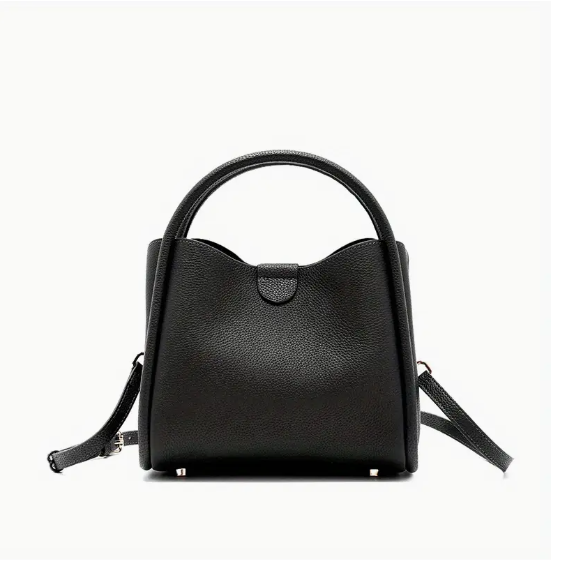 New Genuine Leather Bucket Bag Top-Grain Shoulder Handbag for Women.
